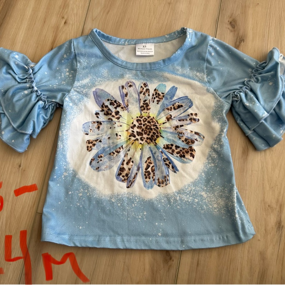 Sky Blue Kids Tee with Floral Design
